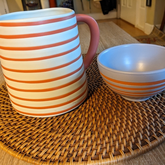 Hearth & Hand Stripe Pitcher Starbucks Swirl Bowl Coordinating Set Summer Coral - Picture 2 of 4